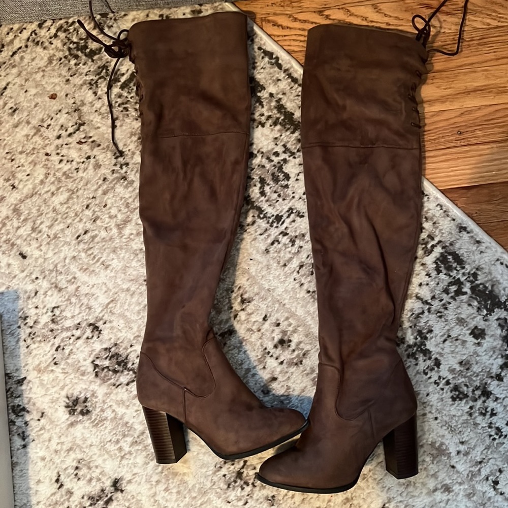 Over the knee taupe boots. Like new.